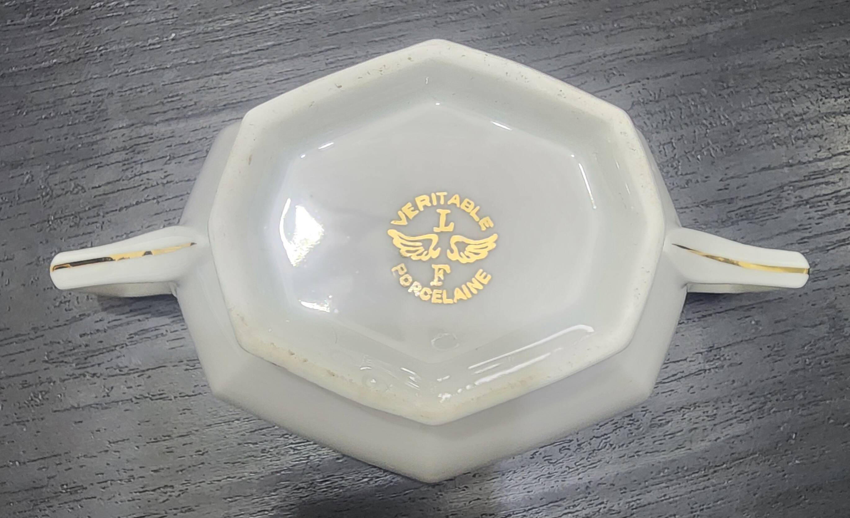 Vintage sugar bowl genuine Limoges porcelain white with gold L&F.