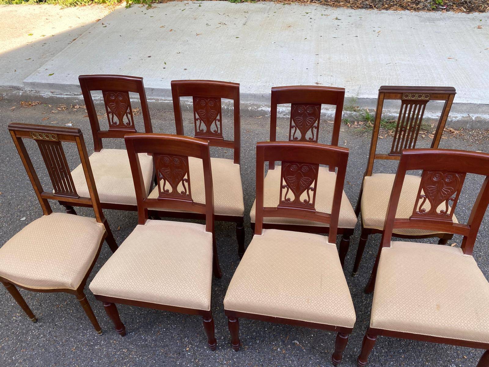 8 Louis XVI chairs in solid wood and beige fabric