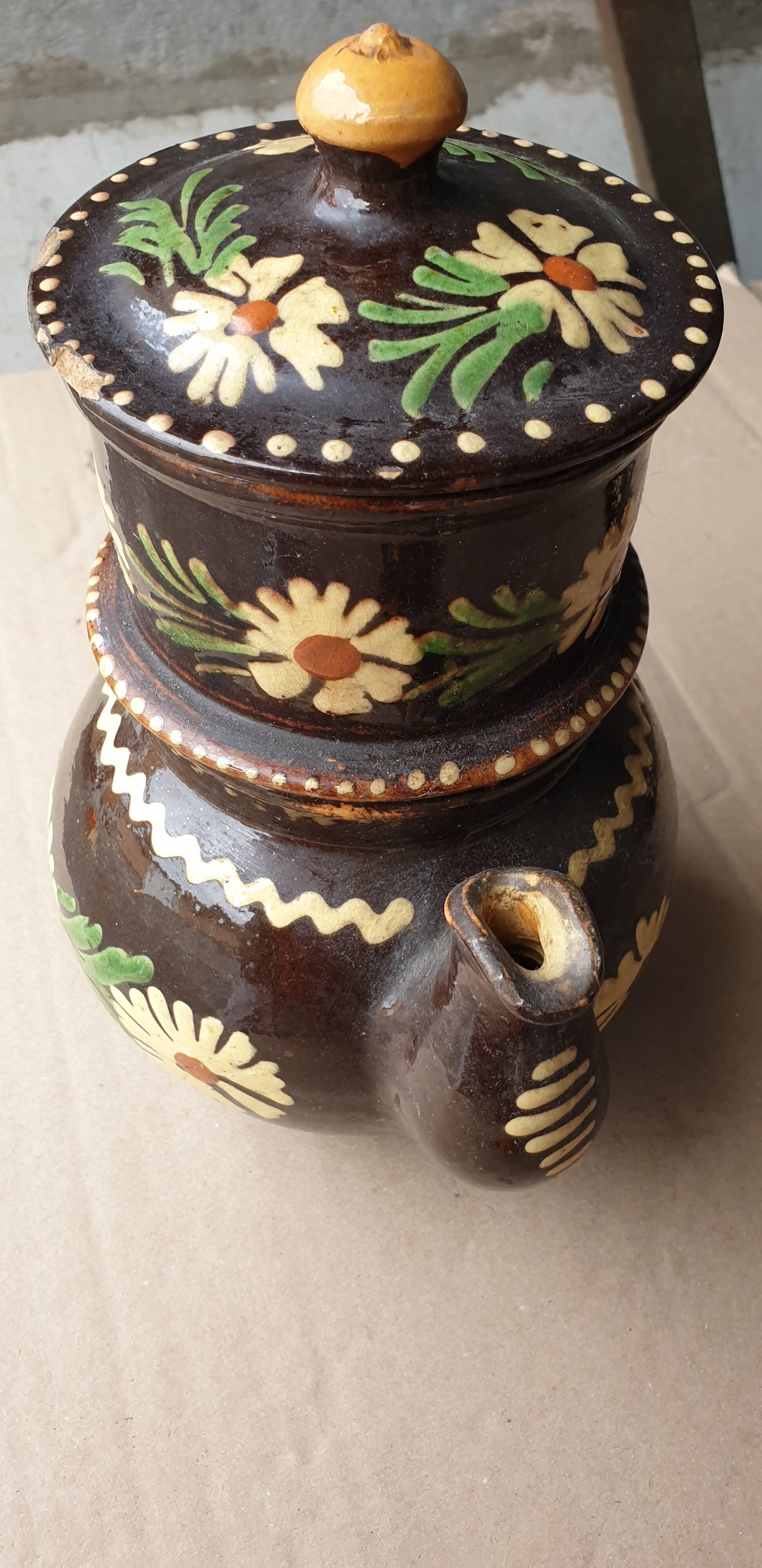 Alsatian glazed terracotta coffee pot