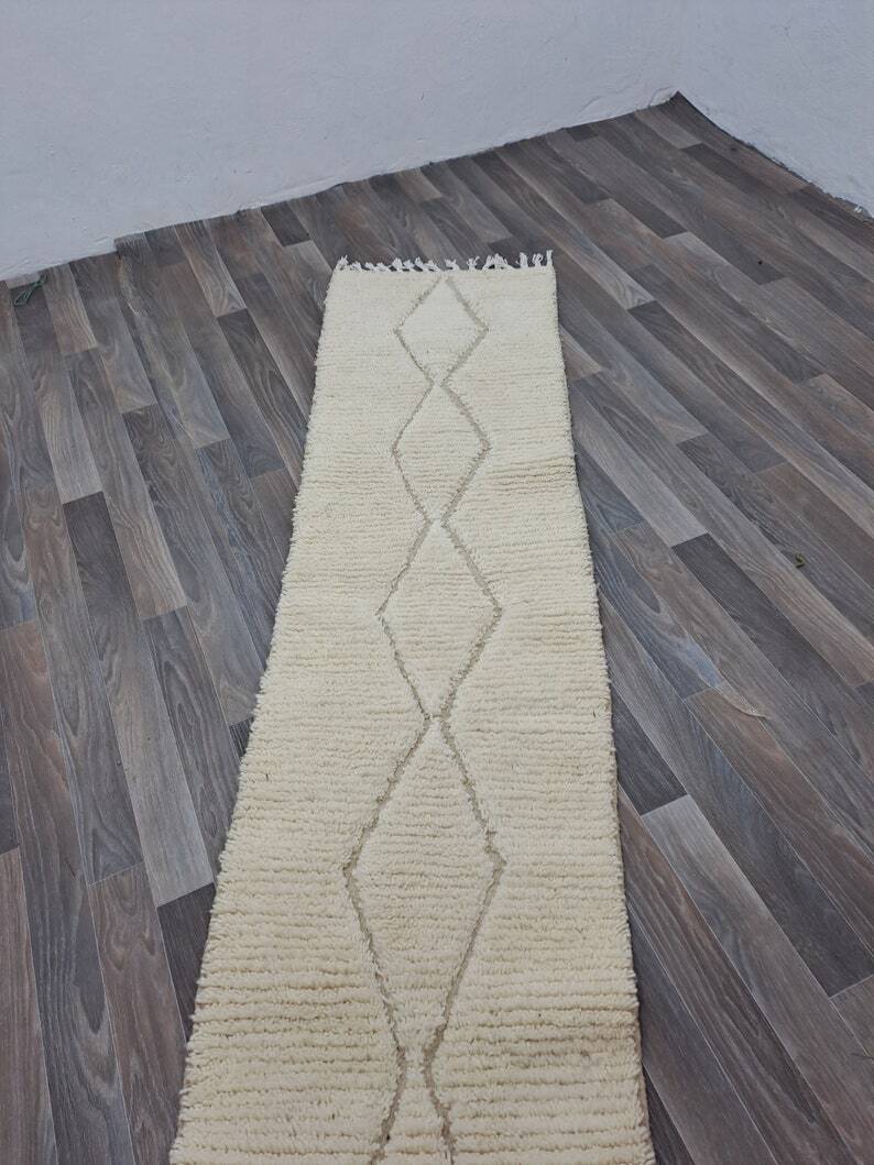 Traditional handmade natural wool rug size 75/300 cm