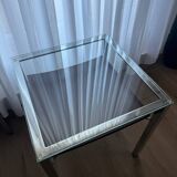 Square coffee table in chrome metal and glass - modern vintage style