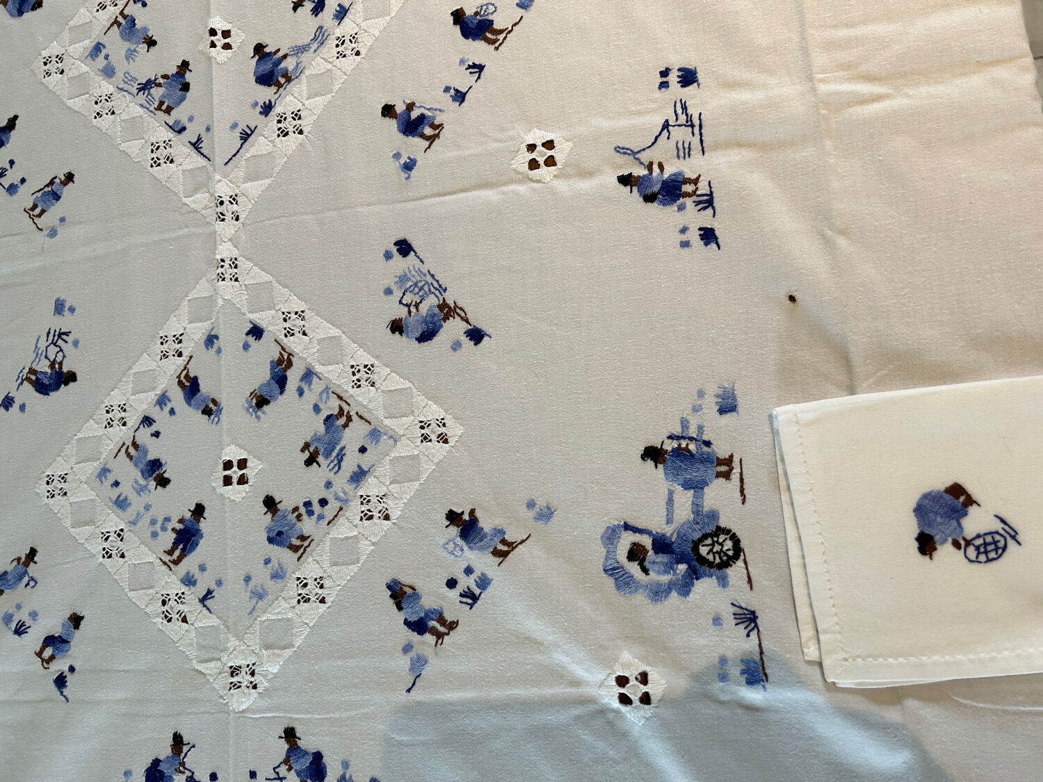 Hand-embroidered tablecloth