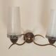 Two-light wall sconce in gilded metal with opaque glass shades, 1950/1960