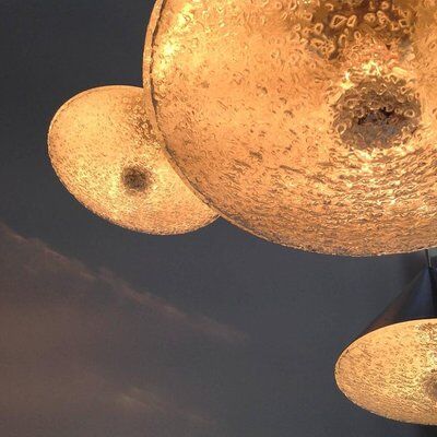 Set of 3 mid-century glass cone-shaped chandeliers, 1970s