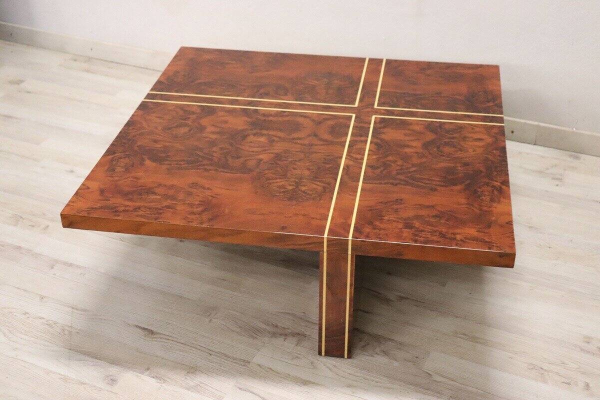 Square Coffee Table In Walnut Burl, 1970s