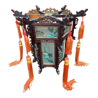 Chinese lantern circa 1900 in wood and painted glass