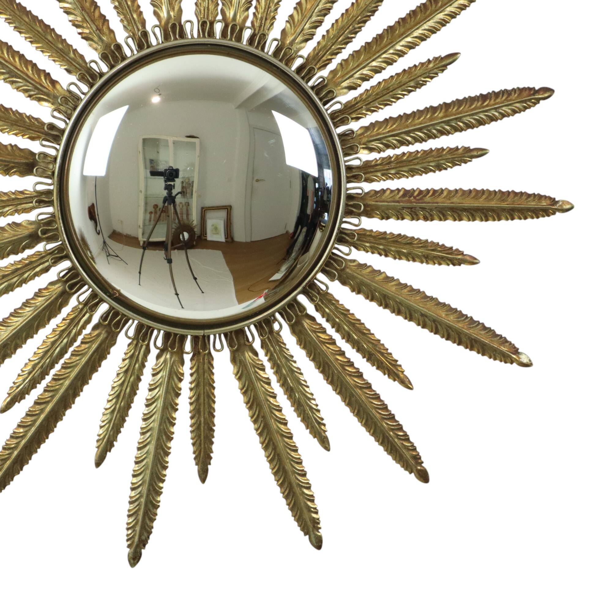 Mid Century Copper Plated Metal Sun Mirror Deknudt Convex 55cm