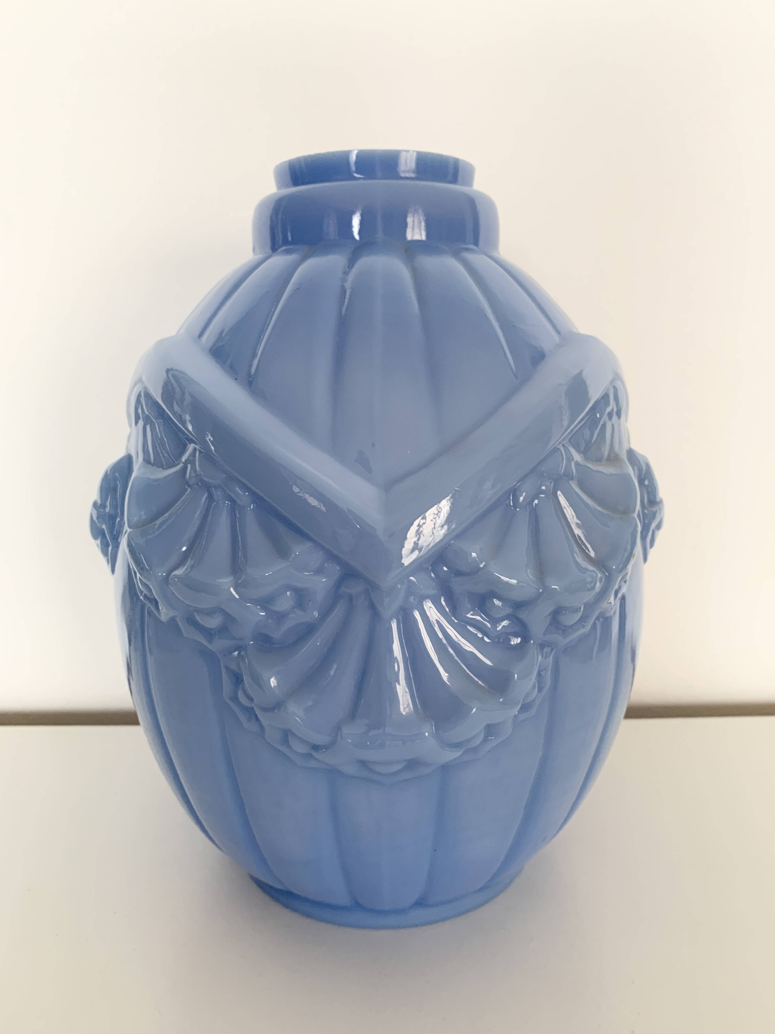 Art Deco vase in blue opaline glass