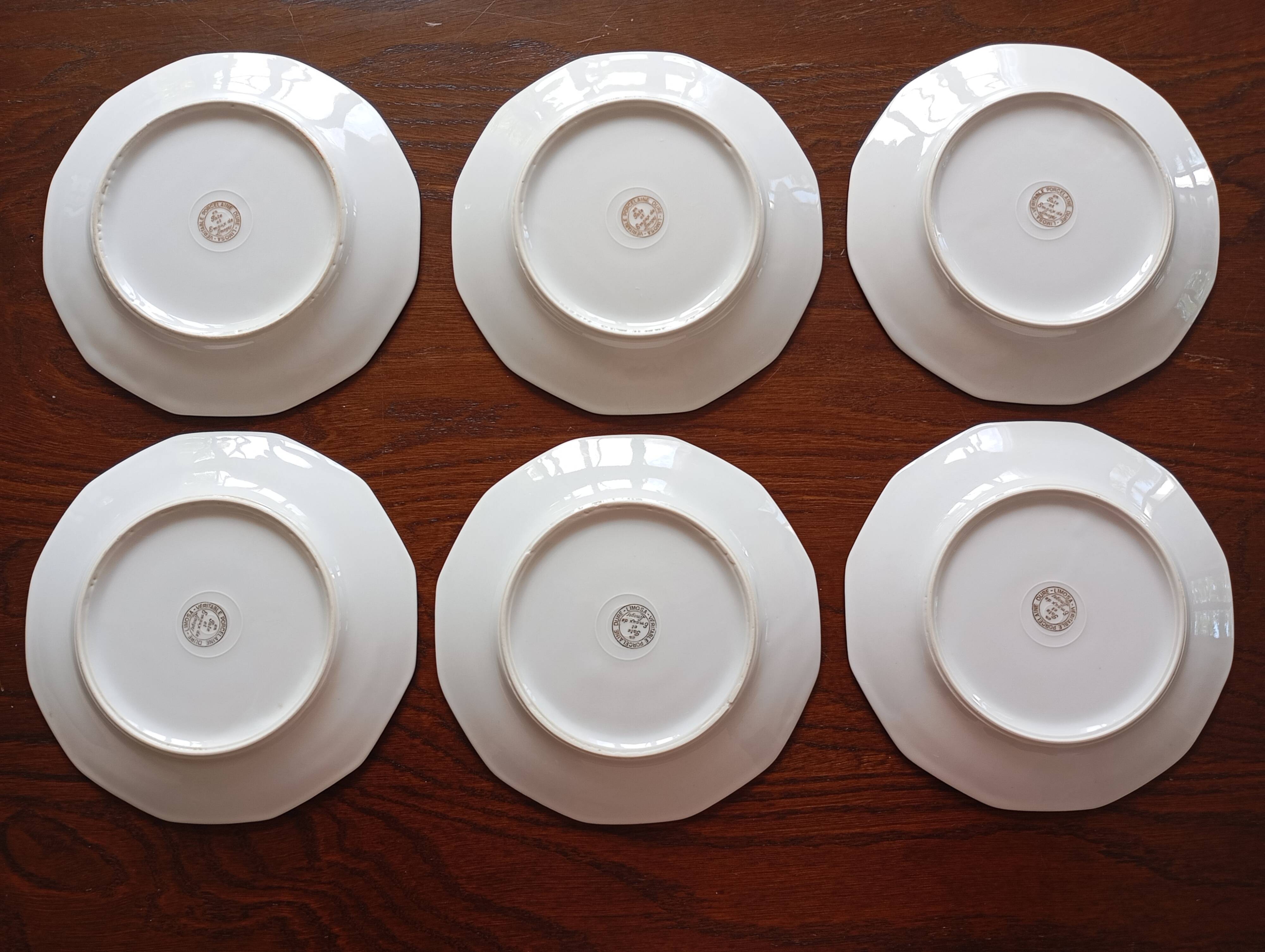 6 Limosa hard porcelain dessert plates (Limoges)