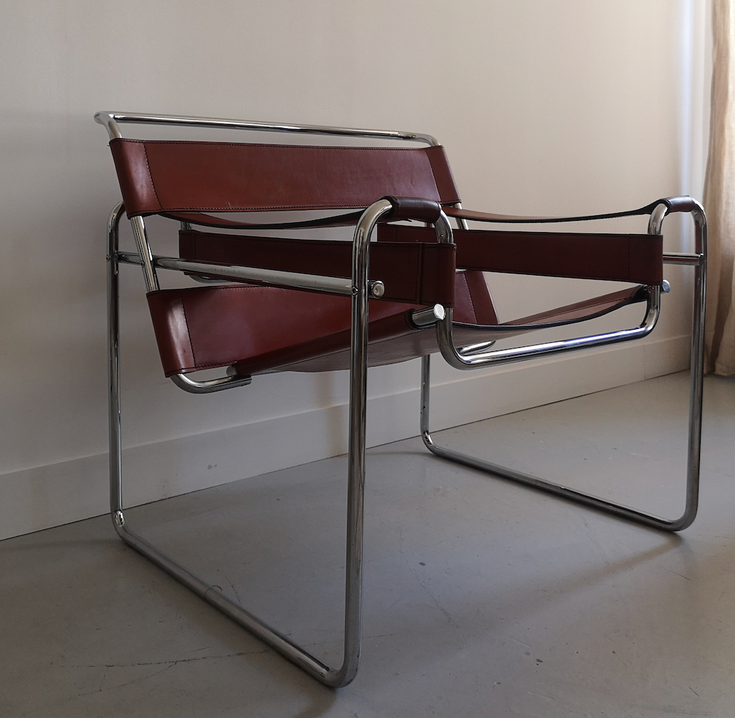 Tawny leather armchair model Wassily B3 by Marcel Breuer