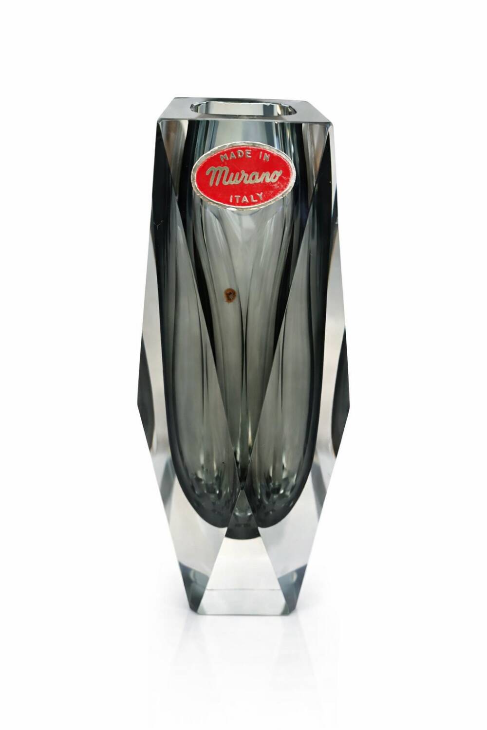 Murano Faceted Glass Vase with Grey Inner Core – Italy, 20 cm