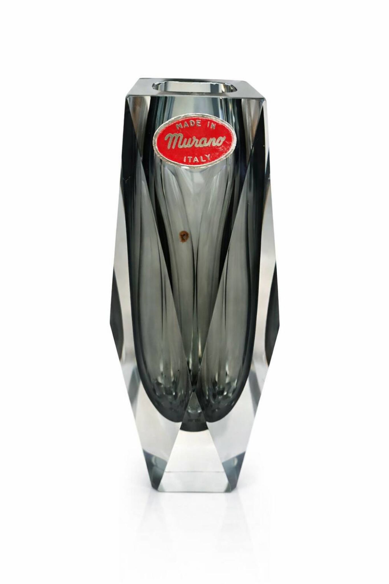Murano Faceted Glass Vase with Grey Inner Core – Italy, 20 cm