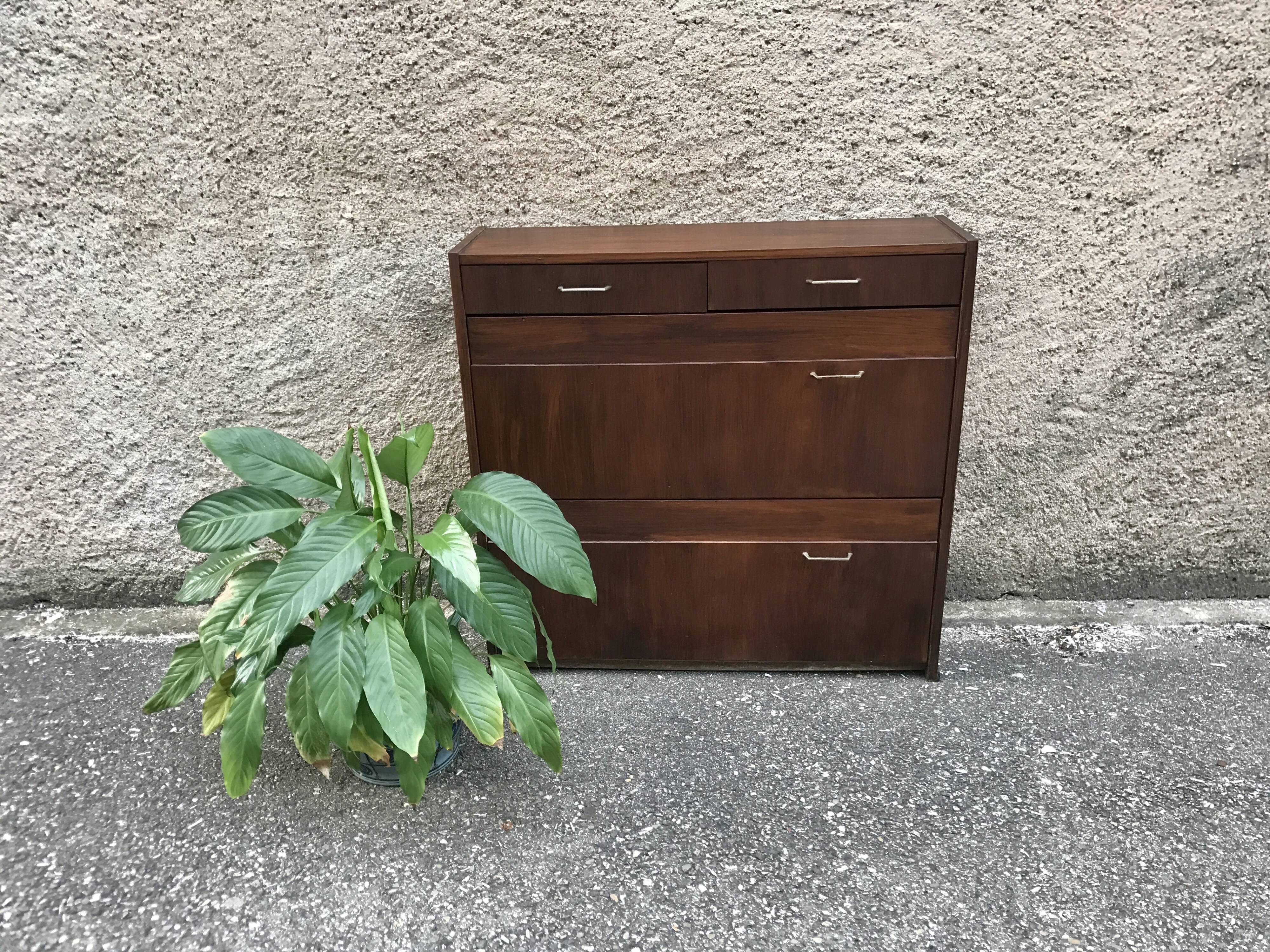 Meuble à chaussure vintage chêne foncé 1960