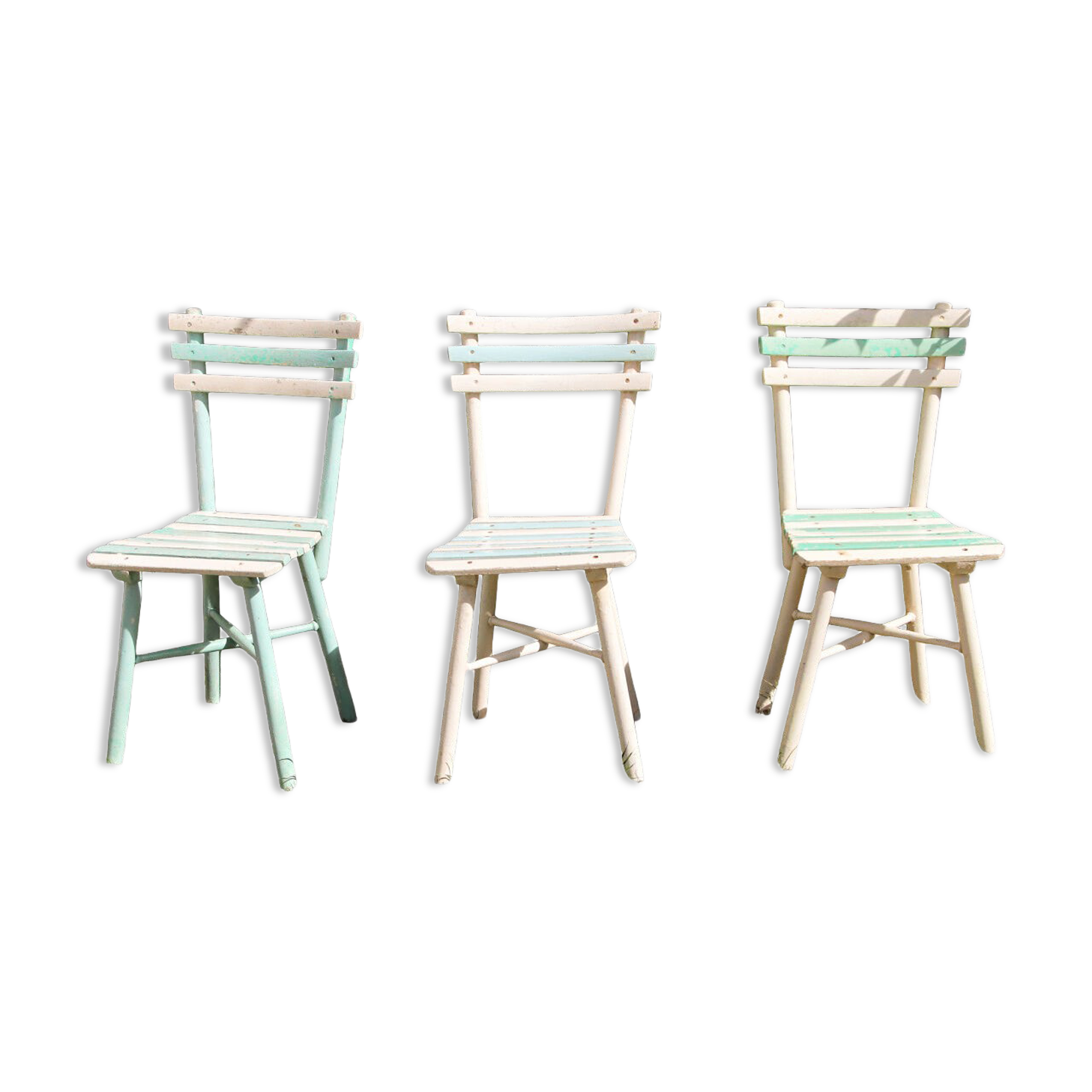 Set of 3 slatted wooden garden chairs