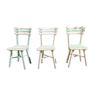 Set of 3 slatted wooden garden chairs