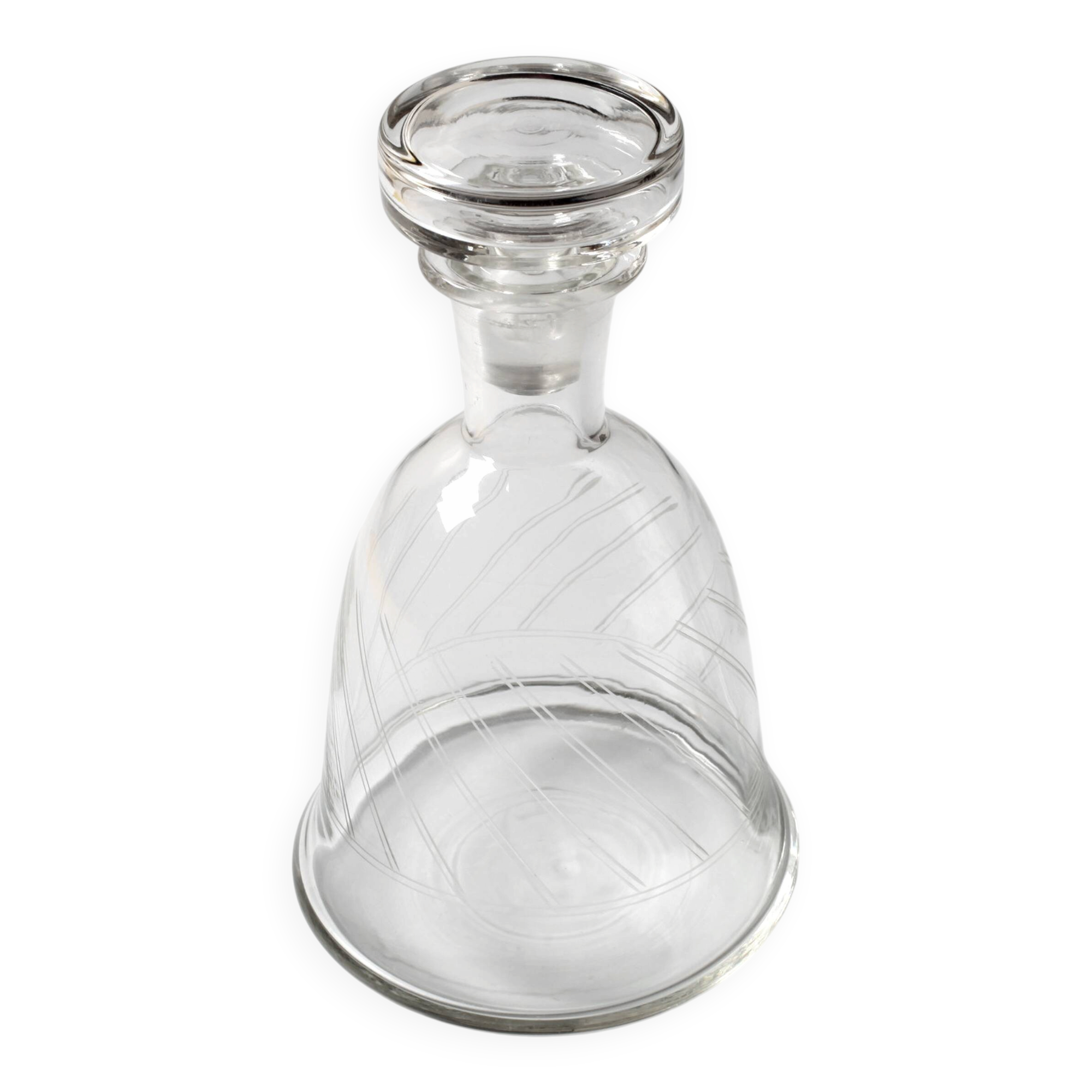 Carafe en verre vintage en forme de cloche avec bouchon : carafe italienne des années 50