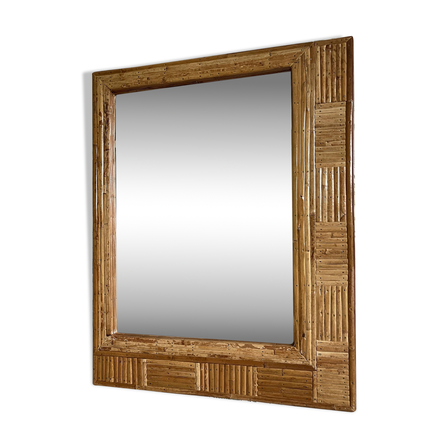 Miroir mural rectangulaire en rotin