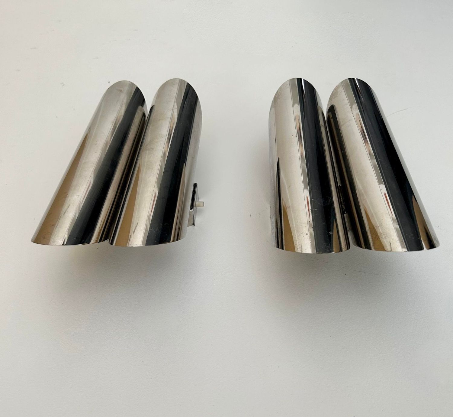 Pair of vintage double wall lamps, chromed metal, Germany 1960