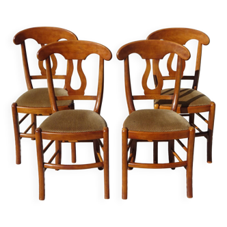 Chaises en bois et velours mordoré, les 4