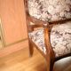Old Provençal bench with studded fabric & solid wood, 3 seats.