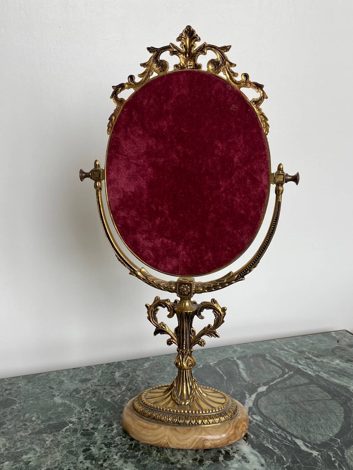 Miroir de Table Victorien Vintage en Laiton sur Base en Marbre, 1950s