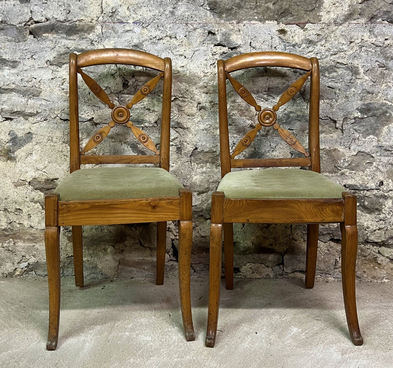 Pair of charles X era brace chairs in maple circa 1820