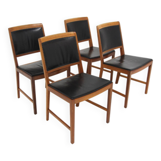 Set of 4 leather table chairs, Bertil Fridhagen, Bodafors, Sweden, 1960