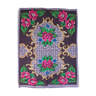 Boho chic Romanian carpet made by hand in wool, floral boho, lavender background with pink flowers 146x186cm