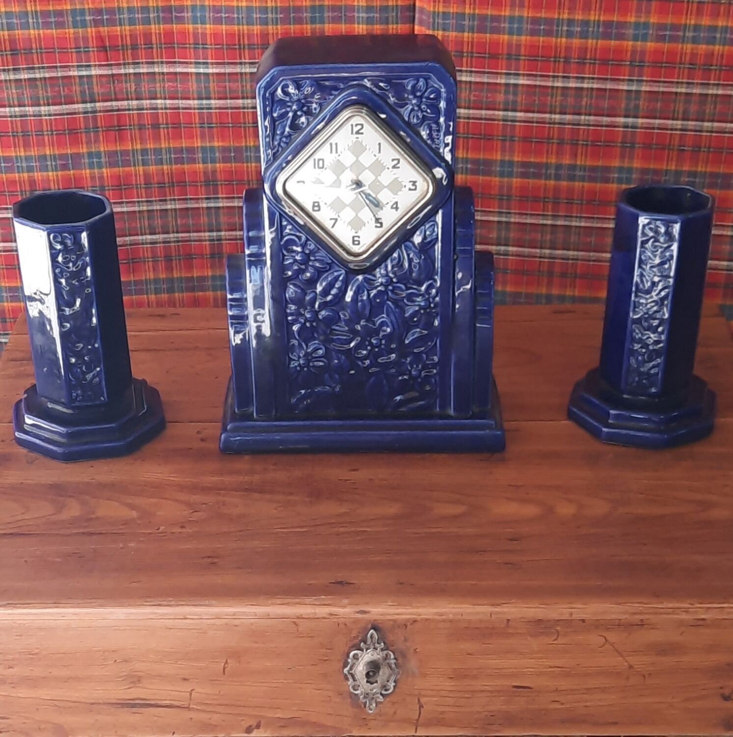 Clock and 2 vases art deco sarreguemines digoin