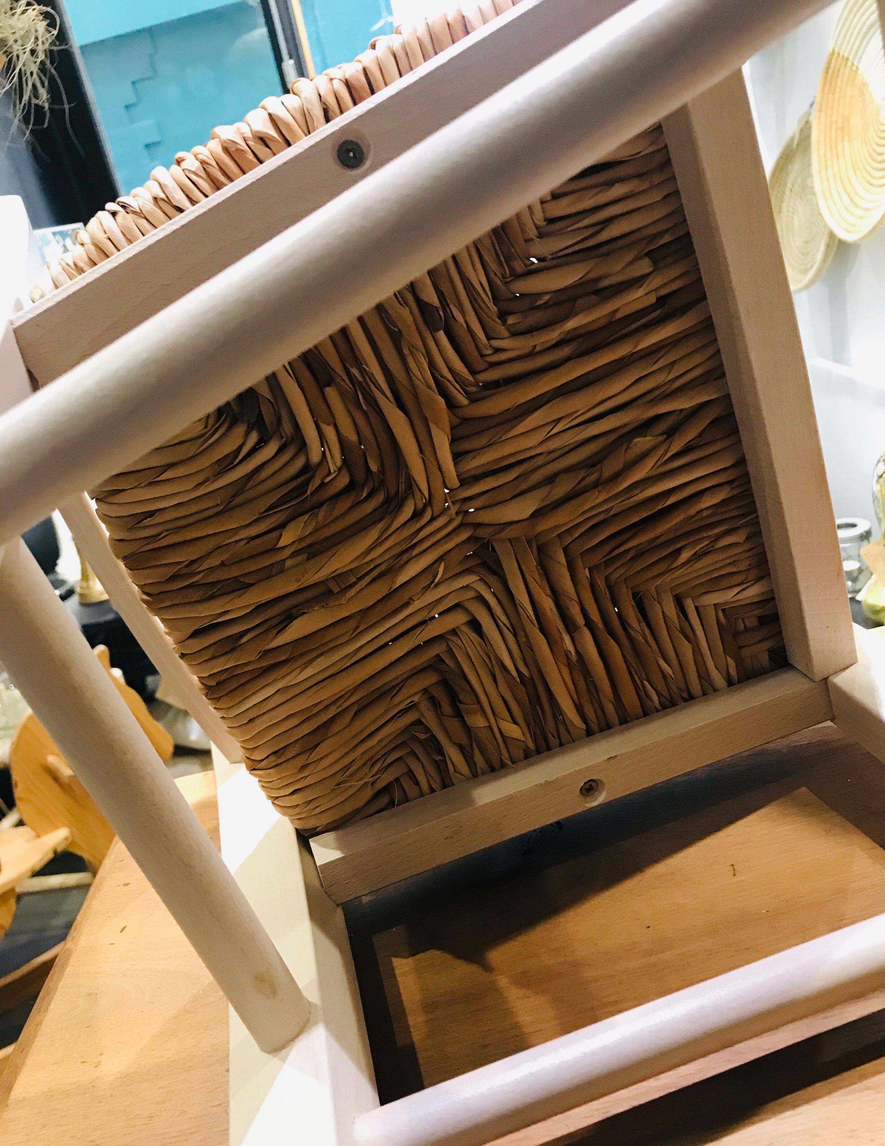 Straw seated wooden chair
