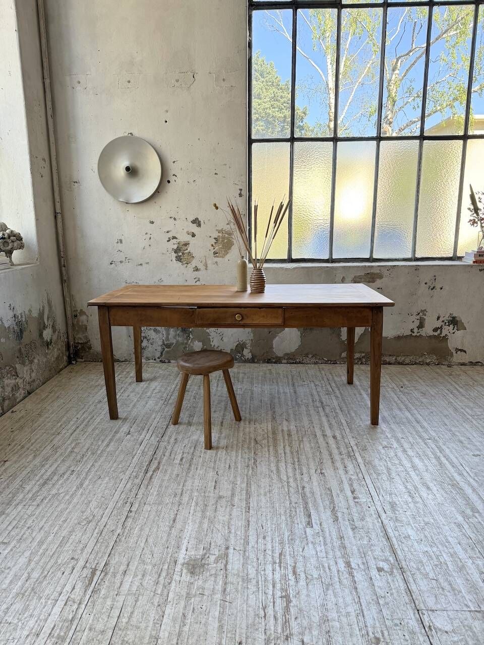 Cherry farmhouse table with spindle legs, 1950s
