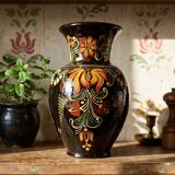 Vintage large vase from the 60s-70s, Hungarian MHV, in hand-painted glazed ceramic.