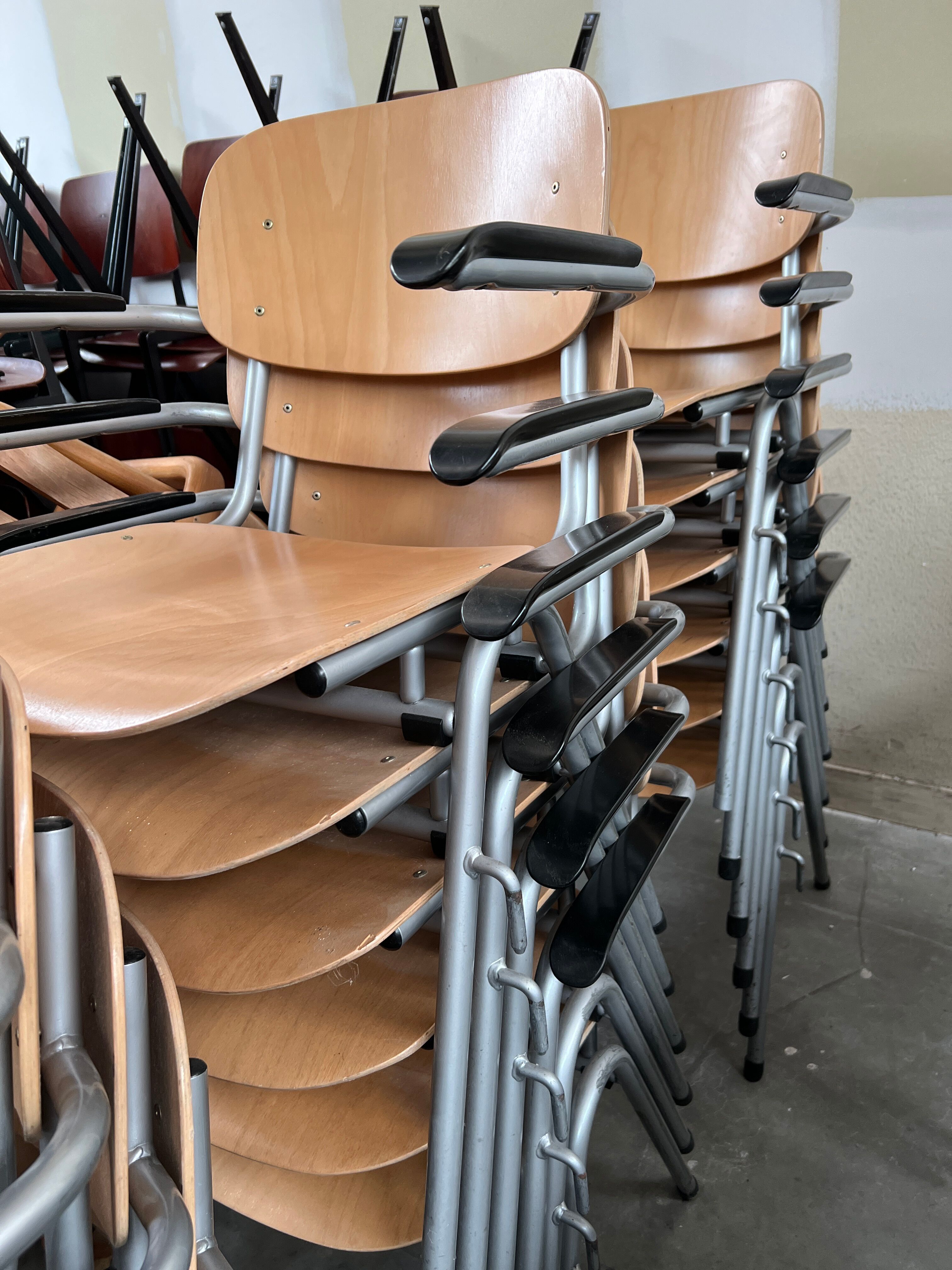 Set of 40 school chairs with armrests, 70s, Netherlands