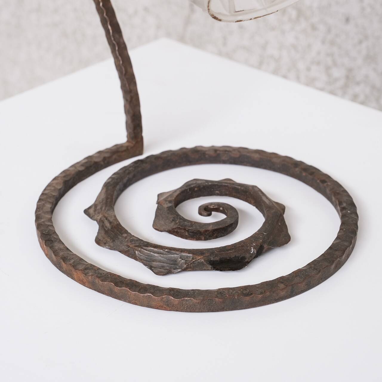 French Iron and Glass Antique Table Lamp