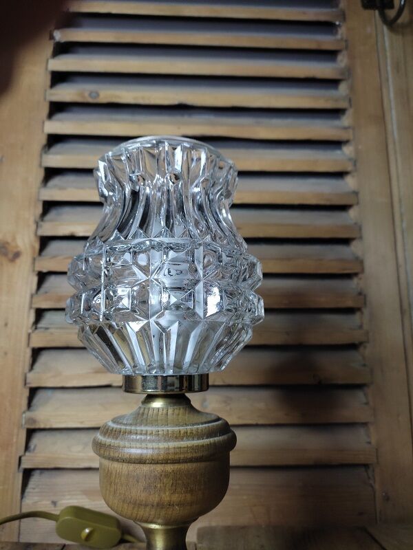 Bedside lamp Desk base brass wood Globe old vintage molded glass