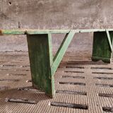 Old wooden bench side table grass green