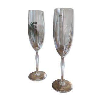 Lot 2 Flutes champagne, Coupes champagne - Cristal Lalique - modèle 100 poi