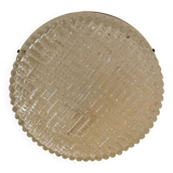 Ceiling light, in dark metallic paint with thick glass shade with beautiful details in the glass.
