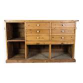 Merchant counter in light pine with patinated from 1910s