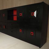 Brutalist Belgian buffet in black and red from the 1960s.
