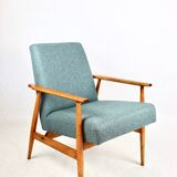 Armchair 'Lis', 1970s turquoise tweed by Henryk Lis - natural beech wood