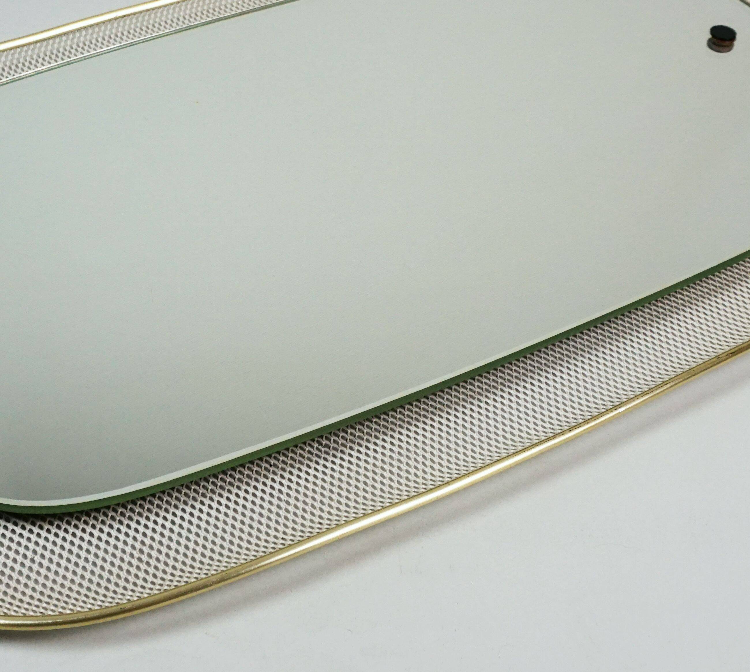 beautiful 1950's mid century modern WALL MIRROR wire mesh frame and brass