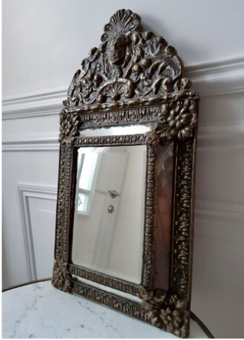 Nineteenth century parecloses mirror in brass and wood 32x60cm