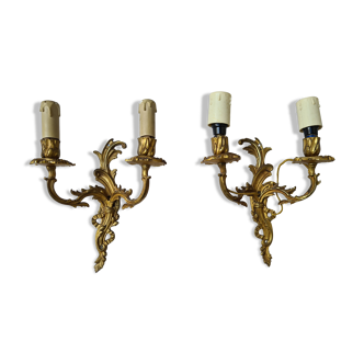 Pair of gilded bronze wall lamps in Louis XV style, late nineteenth century