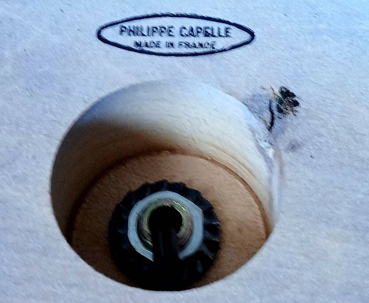 "Violet blue" lamp by Philippe Capelle, original lampshade, circa 1950