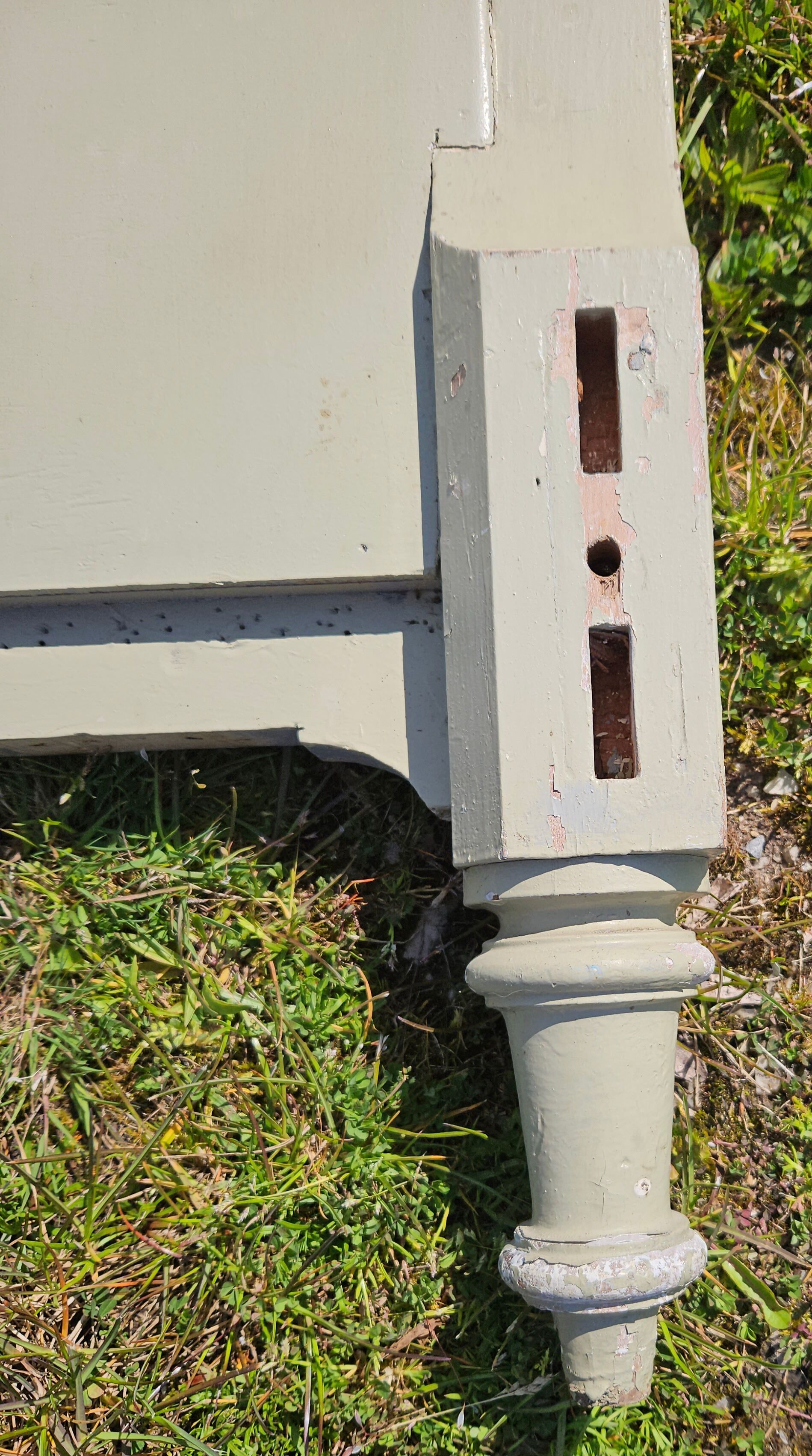 2 headboards striped fabric and wood painted putty color