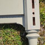 2 headboards striped fabric and wood painted putty color