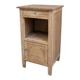 Antique wooden bedside table with a pink/orange marble top.