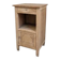 Antique wooden bedside table with a pink/orange marble top.