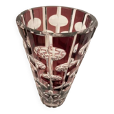 Vase cristal bohème en verre taillé rubis vintage